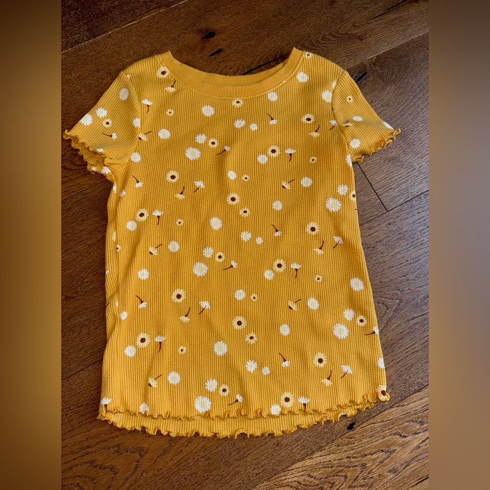 Cat & Jack Yellow Girls Blouse with White Daisy Flowers Top Size 6